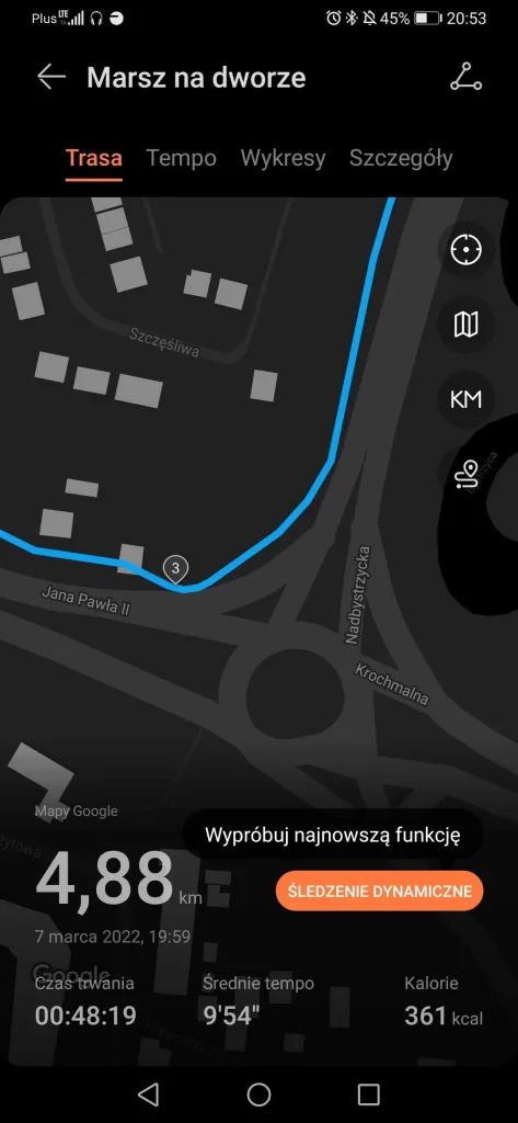 Ślad GPS w aplikacji Huawei Zdrowie