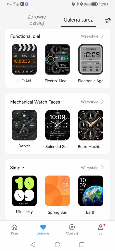 realme Watch 3 Pro przykładowe tarcze w aplikacji