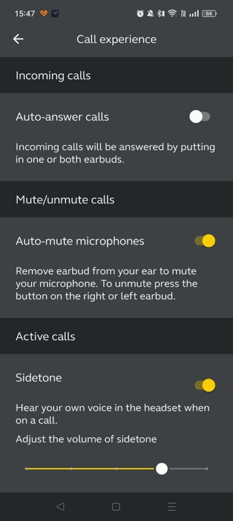 Jabra Elite 5: ustawienia połączeń głosowych w aplikacji
