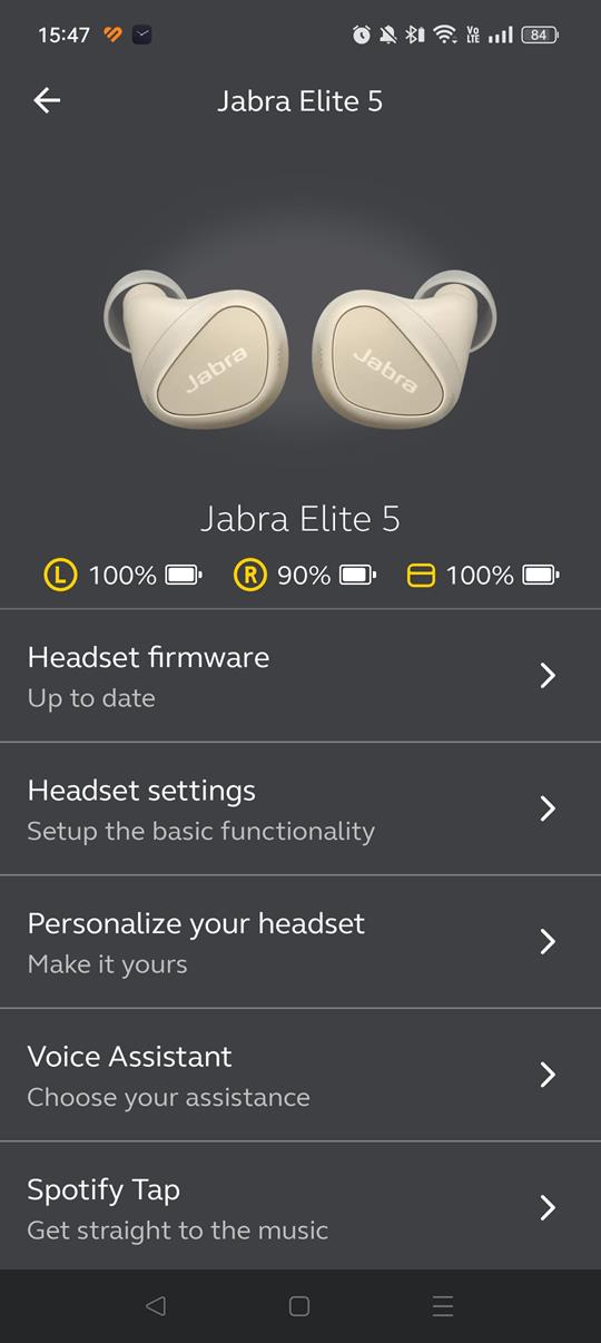 Jabra Elite 5: ekran główny aplikacji